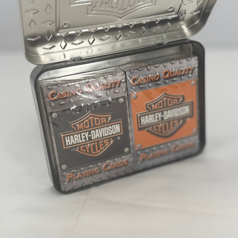 Harley-Davidson Double Deck Playing Cards in Collectible Diamond Plate Tin NEW - Picture 2 of 16